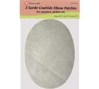-2 Sew-on Large Natural Suede Leather Elbow Patches Size 4.75 in x 6.5 in w/Perforated Edges for Easy Sewing - (Light Grey)
