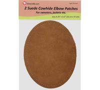 -2 Sew-on Large Natural Suede Leather Elbow Patches Size 4.75 in x 6.5 in w/Perforated Edges for Easy Sewing - (Light Brown)