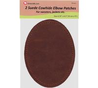 -2 Sew-on Large Natural Suede Leather Elbow Patches Size 4.75 in x 6.5 in w/Perforated Edges for Easy Sewing - (Brown)