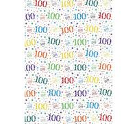 2 Sheets 100th Birthday White Multi Colour Wrapping Paper Age 100 Birthday Gift Wrap Paper Male/Female/Unisex White & Multi Colour (PA)