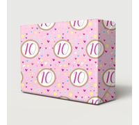 2 Sheets 10th Birthday Hearts Pink Background Wrapping Paper Age 10 Female | Fun and Beautiful Multi Colour Hearts With Pink Background Wrapping Paper, Large Size Paper 50cm wide x 70cm length