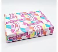 2 Sheets 11th Birthday Wrapping Paper Age 11 PINK FUN CUBES background Female Girl Giftwrap (PA)