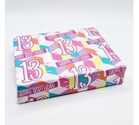 2 Sheets 13th Birthday Wrapping Paper Age 13 PINK FUN CUBES background Female Girl Giftwrap (PA)