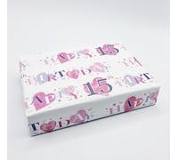 2 Sheets 15th Birthday Wrapping Paper Age 15 Gift Wrap Pink Heart Design | Cute, Fun and Adorable Wrapping Paper For A Girl, Pink Purple Lilac Hearts, Large Size Paper 50cm wide x 70cm length