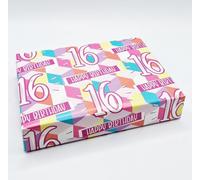2 Sheets 16th Birthday Female Wrapping Paper Age 16 Pink Girl FUN CUBES