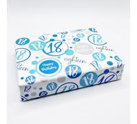2 Sheets 18th Birthday Wrapping Paper Age 18 Gift Wrap Male Blue White -PA