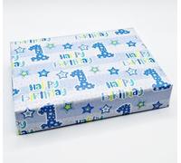 2 Sheets 1st Birthday Boy Wrapping Paper Age 1 Cute Birthday Giftwrap Male Blue (PA)