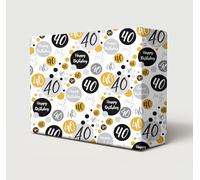 2 Sheets + 2 Gift Tags 40th Birthday Wrapping Paper Age 40 Birthday Black Gold Silver Giftwrap For Male and Female (PA)