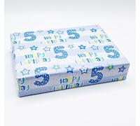 2 Sheets + 2 Gift Tags 5th Birthday Boy Blue Wrapping Paper Age 5 Cute Birthday Gift wrap Blue (PA)
