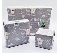 2 Sheets + 2 Gift Tags Baby's 1st Christmas Girl Boy Unisex Silver Wrapping Paper New Baby First Xmas Gift wrap Silver Unisex (PA)