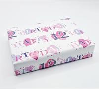 2 Sheets + 2 Gift Tags Heart Design 12th Birthday Pink Female Wrapping Paper Age 12 Birthday Gift Wrap Paper Pink Female (PA)
