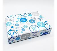 2 Sheets + 2 Matching Gift Tags 30th Birthday Man Wrapping Paper Age 30 Birthday Blue White Giftwrap Male (PA)