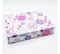 2 Sheets + 2 Matching Gift Tags 50th Birthday Woman Wrapping Paper Age 50 Birthday Pink Lilac White Giftwrap Female (PA)