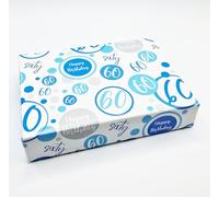 2 Sheets + 2 Matching Gift Tags 60th Birthday Man Wrapping Paper Age 60 Birthday Blue White Giftwrap Male (PA)