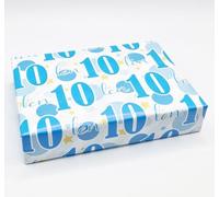 2 Sheets 2 Tags 10th Birthday Boy Polka Dots Wrapping Paper Age 10 Cute Polka Dots Birthday Giftwrap Male BLUE (PA)
