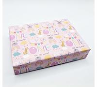 2 Sheets 2 Tags 1st Birthday Girl Age 1 Animals Rainbow Wrapping Paper Age One Female Pink Giftwrap (PA)
