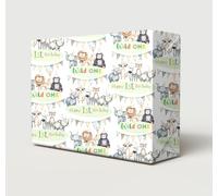 2 Sheets 2 Tags 1st Birthday Wild One Multi Coloured Jungle Animals Party Bunting Theme Boy Girl Unisex Wrapping Paper Age 1 Cute Fun Attractive Birthday Giftwrap (PA)