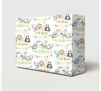 2 Sheets 2 Tags 2nd Birthday Two Wild Multi Coloured Jungle Animals Party Bunting Theme Boy Girl Unisex Wrapping Paper Age 2 Cute Fun Attractive Birthday Giftwrap (PA)
