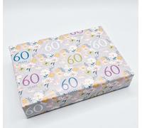 2 Sheets 2 Tags 60th Birthday Silver Grey Elegant Ladies Wrapping Paper Flowers Background 60 Years Female Giftwrap (PA)