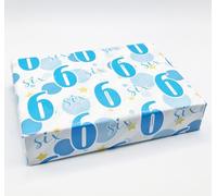2 Sheets 2 Tags 6th Birthday Boy Polka Dots Wrapping Paper Age 6 Cute Polka Dots Birthday Giftwrap Male BLUE (PA)