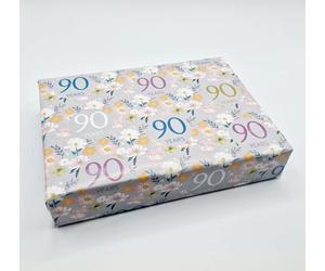 2 Sheets 2 Tags 90th Birthday Silver Grey Elegant Ladies Wrapping Paper Flowers Background 90 Years Female Giftwrap (PA)