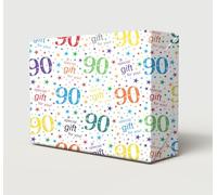2 Sheets 2 Tags 90th Birthday White Multi Colour Wrapping Paper Age 90 Birthday Gift Wrap Paper Male/Female/Unisex White & Multi Colour (PA)