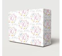 2 Sheets 2 Tags 90th Happy Birthday Colourful Stars Dots and Spiral Design Beautiful Female Wrapping Paper Age 90 Birthday Fun And Attractive Ladies Giftwrap (PA)