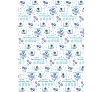 2 Sheets 2 Tags Congratulations On Your Christening Day Boy Balloons Design Wrapping Paper Gift Wrap Blue and White (PA)