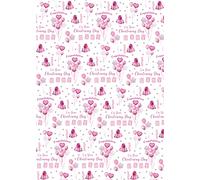 2 Sheets 2 Tags Congratulations On Your Christening Day Girl Balloons Design Wrapping Paper Gift Wrap Pink and White (PA)