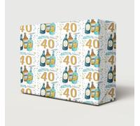 2 Sheets 2 Tags Happy 40th Birthday Cheers & Beers Wrapping Paper Age 40 Can Lager Bottle Pint Birthday Fun Beer Lover Male Female Giftwrap (PA)