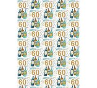 2 Sheets 2 Tags Happy 60th Birthday Cheers & Beers Wrapping Paper Age 60 Can Lager Bottle Pint Birthday Fun Beer Lover Male Female Giftwrap (PA)