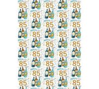 2 Sheets 2 Tags Happy 85th Birthday Cheers & Beers Wrapping Paper Age 85 Can Lager Bottle Pint Birthday Fun Beer Lover Male Female Giftwrap (PA)