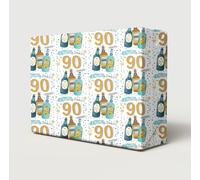 2 Sheets 2 Tags Happy 90th Birthday Cheers & Beers Wrapping Paper Age 90 Can Lager Bottle Pint Birthday Fun Beer Lover Male Female Giftwrap (PA)