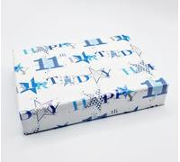 2 Sheets 2 Tags Star Design 11th Birthday Blue Boy Wrapping Paper Age 11 Birthday Gift Wrap Paper Boy Male (PA)