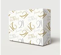 2 Sheets 21st Happy Birthday Celebrate Hooray White Gold Silver Unisex Wrapping Paper Age 21 Birthday Male Female Giftwrap (PA)