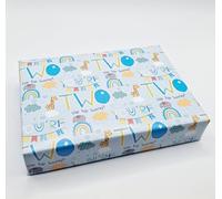 2 Sheets 2nd Birthday Boy Age 2 Animals Rainbow Wrapping Paper Age Two Male Blue Giftwrap (PA)
