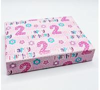 2 Sheets 2nd Birthday Girl Wrapping Paper Age 2 Gift Wrap Female Pink (PA)