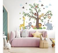 2 Sheets 30cm x 96cm Ungle Animals Tree Wall Decals, Elephant Giraffe Lion Safari Peel and Stick Wall Stickers Cartoon Animal Decals for Kids Baby Nursery Bedroom Playroom Kindergarten Decor