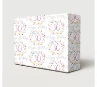 2 Sheets 30th Happy Birthday Colourful Stars Dots and Spiral Female Design | Age 30 Birthday Fun and Colourful Ladies Gift Wrap, Large Size Paper 50cm wide x 70cm length