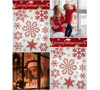 2 Sheets 36Pcs Red Glitter Snowflake Window Stickers, Reusable Static PVC Clings for Glass Doors, Xmas Decorations, Winter Party Supplies, Thanksgiving & Festive Ornaments