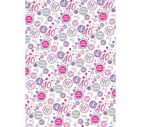 2 Sheets 40th Birthday Wrapping Paper Age 40 Gift Wrap Female Pink Lilac
