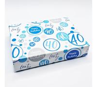 2 Sheets 40th Birthday Wrapping Paper Age 40 Gift Wrap Male Blue White -PA