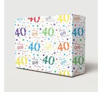 2 Sheets 40th Birthday Wrapping Paper Age 40 Gift Wrap White Multi Colour