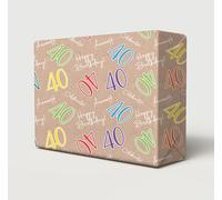 2 Sheets 40th Happy Birthday Wrapping Paper Age 40 Gift Wrap Hooray Brown