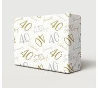 2 Sheets 40th Happy Birthday Wrapping Paper Age 40 Gift Wrap Hooray White
