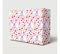 2 Sheets 50th Birthday Pink Gold Polka Dots Female Wrapping Paper Age 50 Birthday Ladies Giftwrap (PA)