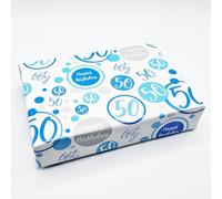 2 Sheets 50th Birthday Wrapping Paper Age 50 Gift Wrap Male Blue White -PA