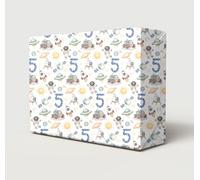 2 Sheets 5th Birthday Space Wrapping Paper Age 5 Gift Wrap Boy Girl White | Space Theme Cute Fun Planets Rockets Design Wrapping Paper For Male or Female, Large Size Paper 50cm wide x 70cm length