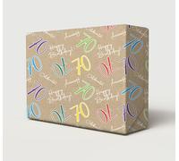 2 Sheets 70th Happy Birthday Wrapping Paper Age 70 Gift Wrap Hooray Brown