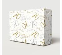 2 Sheets 70th Happy Birthday Wrapping Paper Age 70 Gift Wrap Hooray White